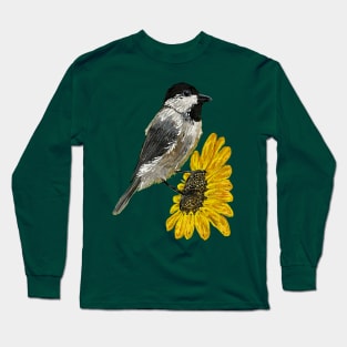 Sunflower With A Chickadee Long Sleeve T-Shirt